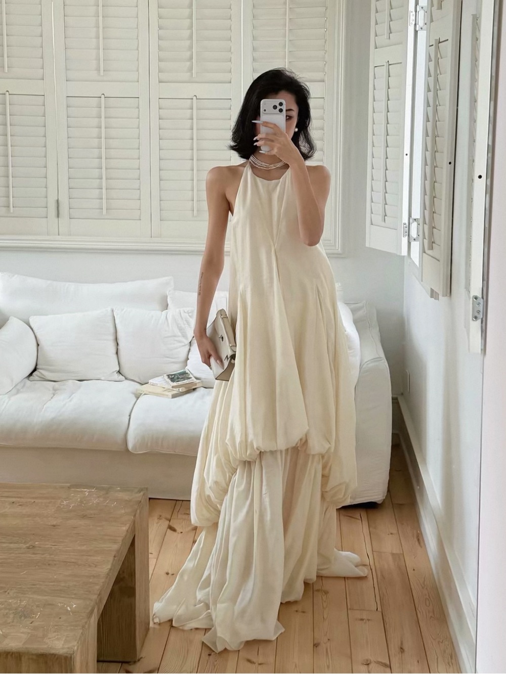 Elegant Cream Halter Maxi Dress - Flowy Tiered Design
